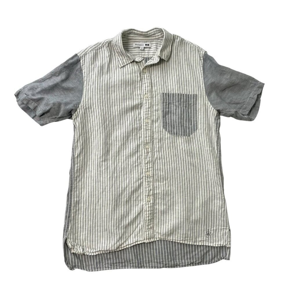 JW Anderson UNIQLO Linen Blend Patchwork Stripe Short Sleeve Shirt Men Medium